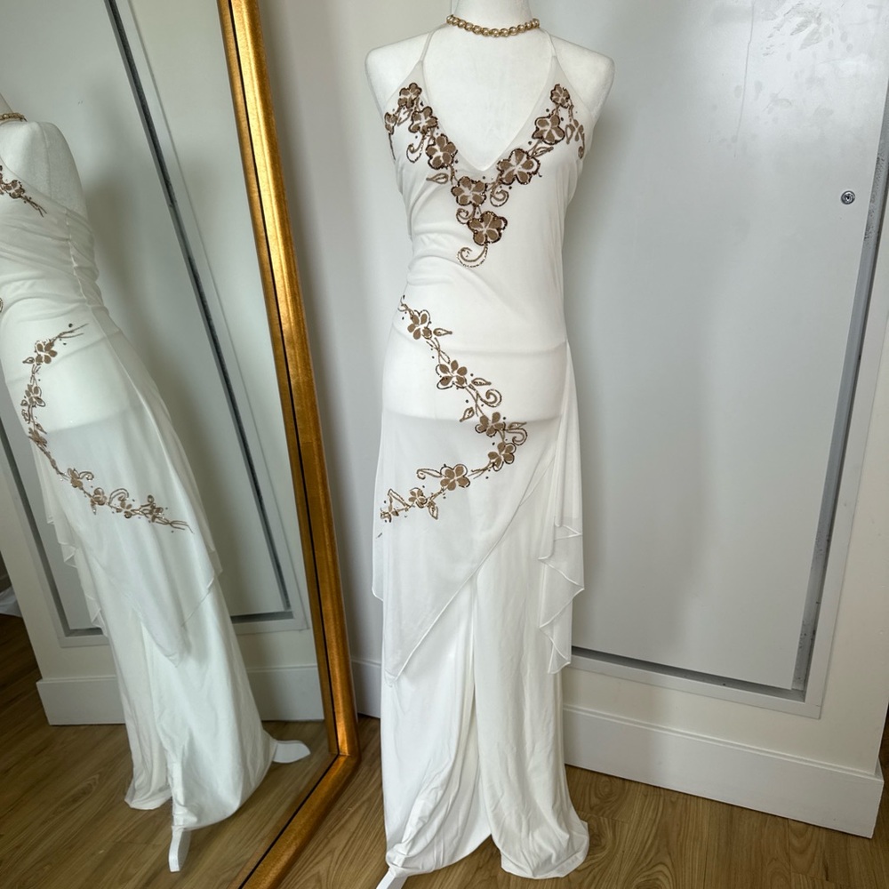 Y2K Elegant White Floral Embroidered Dress over pant